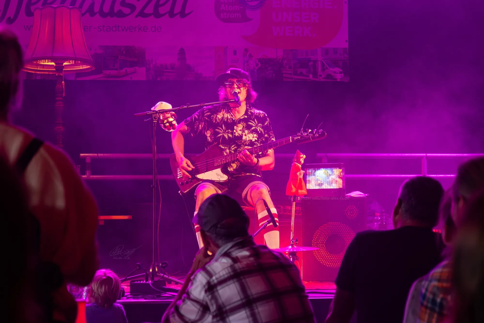 Female Guitarist Red Lights